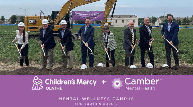 Children's Mercy Olathe + Camber Mental Health Inpatient Hospital and Campus in Olathe, Kansas opening late 2024 - Image is from groundbreaking event and includes elected officials Sharice Davids, Jerry Moran, Laura Kelly and others, along with Jason Hooper, Paul Kempinski, Kent Sunderland, Randy Vance, Ron Ryckman